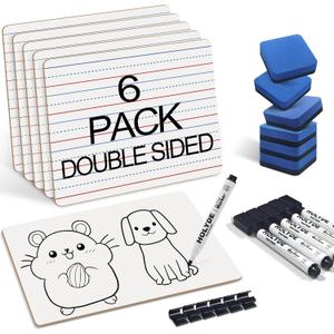 Dry Erase Boards 6 Pack, Double Sided Small Whiteboards with Lines for Kids, Students, Teacher & Classroom Pack, 9"x12" Mini Individual White Boards Lined for Writing Math English Practice Dry Erase Boards 6 Pack, Double Sided Small Whiteboards with Lines for Kids, Students, Teacher & Classroom Pack, 9"x12" Mini Individual White Boards Lined for Writing Math English Practice