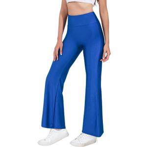 Tulucky Womens Stretchy Shiny Sports High Waisted Yoga Flare Pants Tummy Control Bell Bottom Leggings (Blue, XL)