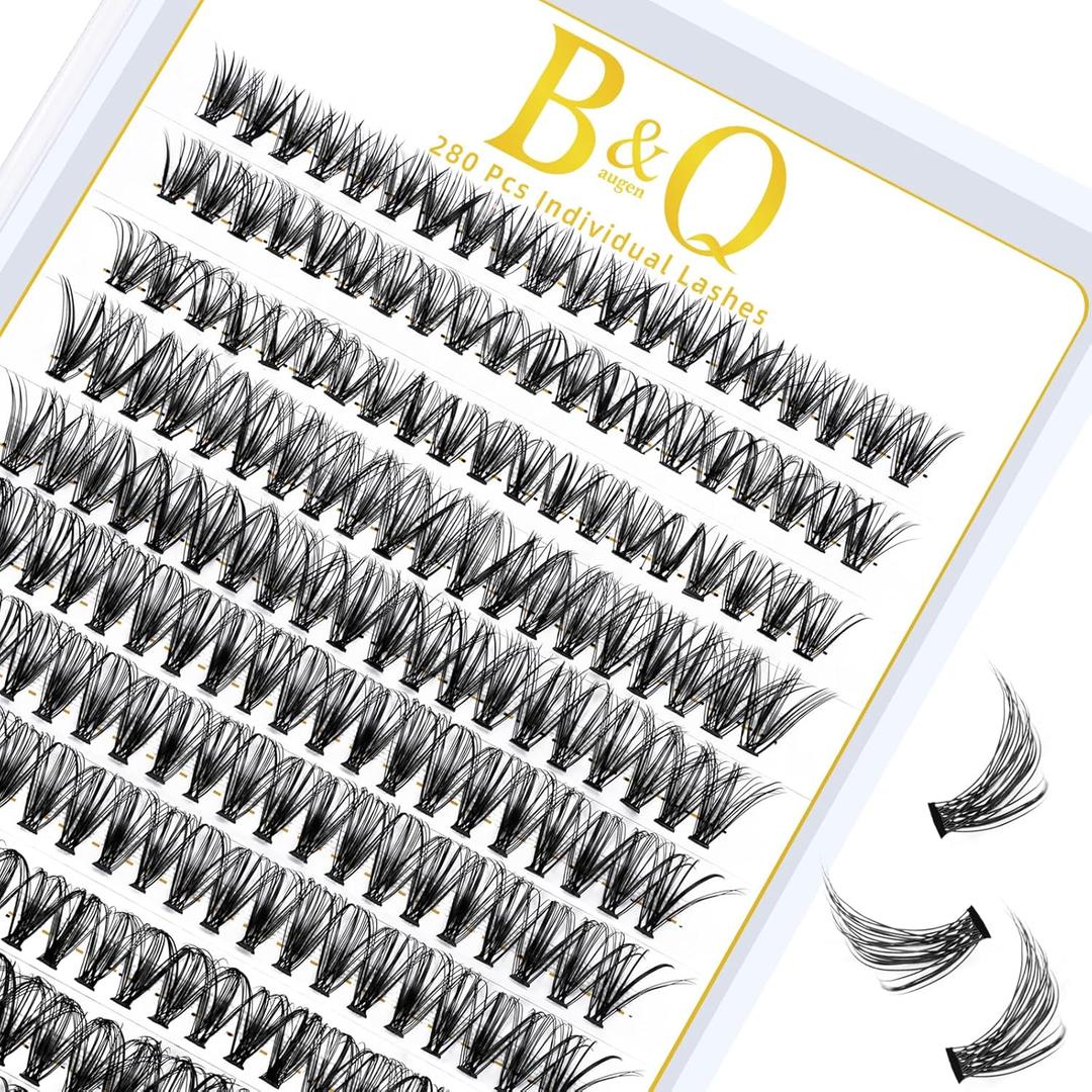 B&Q Lash Clusters 280PCS Natural Eyelash Clusters 30D D 15mm Individual Lash Wispy Eyelash Extension with Soft Thin Band Classic Look Pestaas Postizas Comfortable DIY at Home(30D-D-15mm)