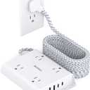 Surge Protector Power Strip 10 ft, Addtam Flat Plug Extension Cord with 4 USB Wall Charger(2 USB C Port), 4 Widely Outlets Desk Charging Station, Home Office and College Dorm Room Essentials (White)