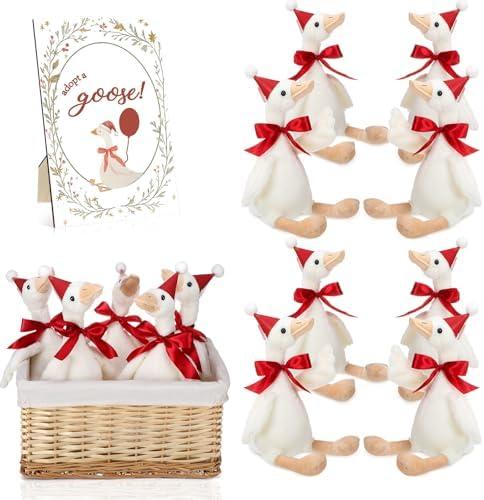 Blueweenly One Silly Goose 1st Birthday Decoration 2 Sets 15.7 Inch Soft Silly Goose Stuffed Animal Hat with Wood Table Decor for Christmas Birthday Party Gift Baby Shower Decoration