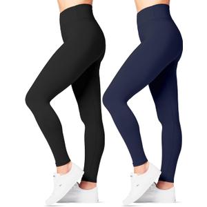 SATINA High Waisted Leggings for Women - Comfortable and Stretchy in Versatile Sizes and Colors - Workout Yoga Leggings Set, One Size  (Black & Navy Blue)