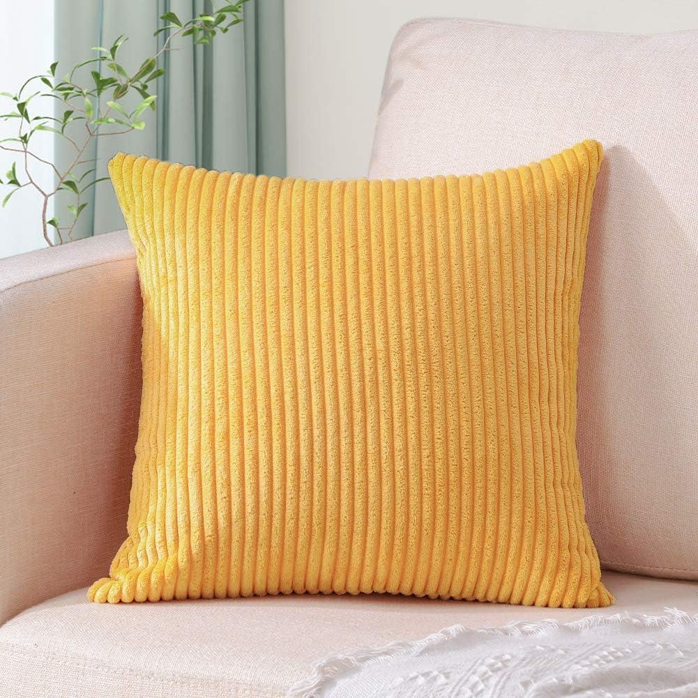 Artscope Cozy Striped Corduroy Pillow Covers Super Soft Decorative Square Throw Pillow Covers Case Cushion Covers for Sofa Couch Bedroom Car Decor 24 x 24 Inches, Yellow