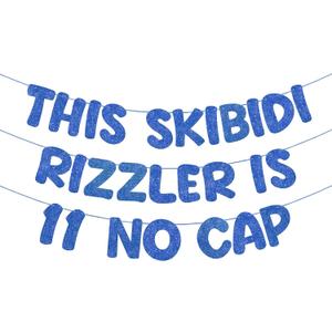 Fulmoon Pre Strung This Skibidi Rizzler Is 11 No Cap Glitter Banner 11th Birthday Party Decorations, Funny Birthday Sign, Party Supplies, Ideas, Gifts, Dark Blue