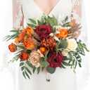 Rinlong 16 Inch Wedding Bouquets for Bride Fall Burgundy & Terracotta Roses, Dahlias, Peonies, Greenery Bouquet for Wedding, one, Boho