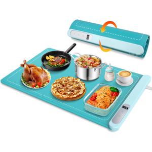Food Warming Mat, Upgraded Graphene Fast Full Surface Heating Electric Warming Tray with 6 Level Adjustable Temperature & 6 Hours Timer, Rollable Food Warmer for Parties Buffet Everyday Use