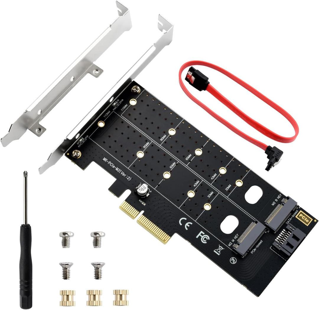ELUTENG Dual M.2 PCIE Adapter NVME/NGFF to PCIE X4 Expansion Card 32Gbps PCIE NVME SSD Adapter Compatible with B-Key/M-Key/B&M Key for 2230 2242 2260 2280 22110 SSD
