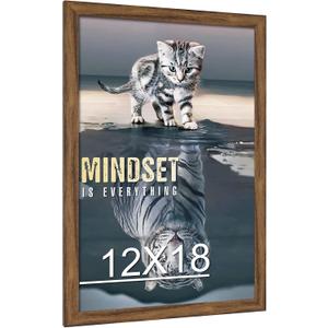 Natural 12x18 Frame Rustic Brown, 18 x12 Picture Frame, 12 by 18in Canvas Poster Frame, Large Gallery Concert Portrait Landscape Photo Wall Frame, Anniversary/Wedding/Birthday/Thank you/Christmas Gift