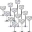 Silver Crystal Tealight Candle Holders Set of 12 (4 Sets) - Tall Bling Bowl Candelabra Centerpieces for Dining Table, Wedding, Party & Fireplace Mantel Decor