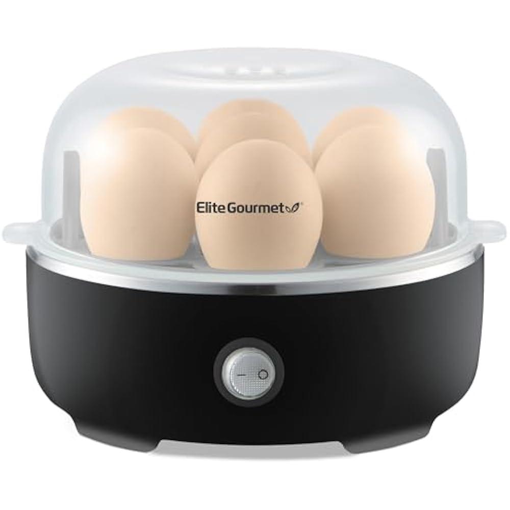 Elite Gourmet EGC115B Easy Egg Cooker Electric 7Egg Capacity, Soft, Medium, HardBoiled Egg Cooker with Auto ShutOff, Measuring Cup Included, BPA Free, Classic Black