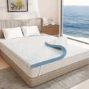 OhGeni Medium Feel Queen Size Cooling Gel Memory Foam Mattress Topper Pad, Washable Bed Cover with Anti-Slip Base &Zipper,Fits 6"-19" Mattresses with Straps,Extra Comfort for Sleep & Back Pain Relief