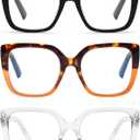 DOOViC 3 Pack Oversized Reading Glasses for Women Blue Light Blocking Square Stylish Computer Readers (3 Colors-s4)