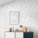 6 x Kitico Peel and Stick Wallpaper White and Grey Contact Paper - Geometric Semi-Circular Removable Self Adhesive for Bedroom Wall Furniture 17.3"x78.7"
