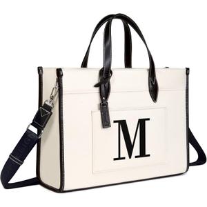 TOPDesign Initial 15.6" Laptop Tote Bag for Women, Personalized Canvas Work Purse, Business Briefcase & Office Handbag