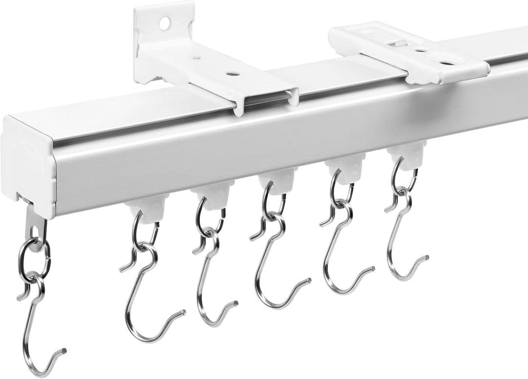 Aluminum 6 ft9 ft Ceiling Curtain Track Set with 3 Types of Hooks, Adjustable Ceiling/Wall Mount Room Divider Curtain Rail System for Living Room, Bedroom, White