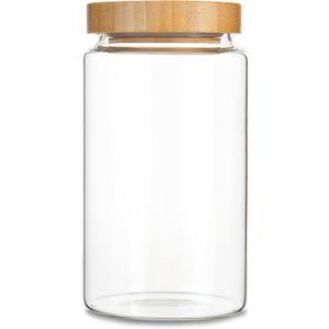1200ML/42Oz Clear Cute Glass Storage Canister Holder with Airtight Bamboo Lid, Modern Decorative Large Container Jar for Coffee, Spice, Candy, Salt, Cookie, Condiment, Pepper, Sugar