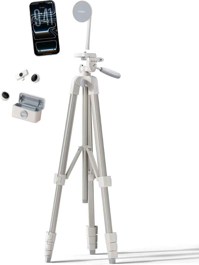 Belkin Stage Creator Essentials Kit, Tripod, Phone Mount, Dual Microphones vlogging Kit, Magnetic Phone mount, Wireless Microphones, Portable, TikTok, YouTube, Instagram, Streaming