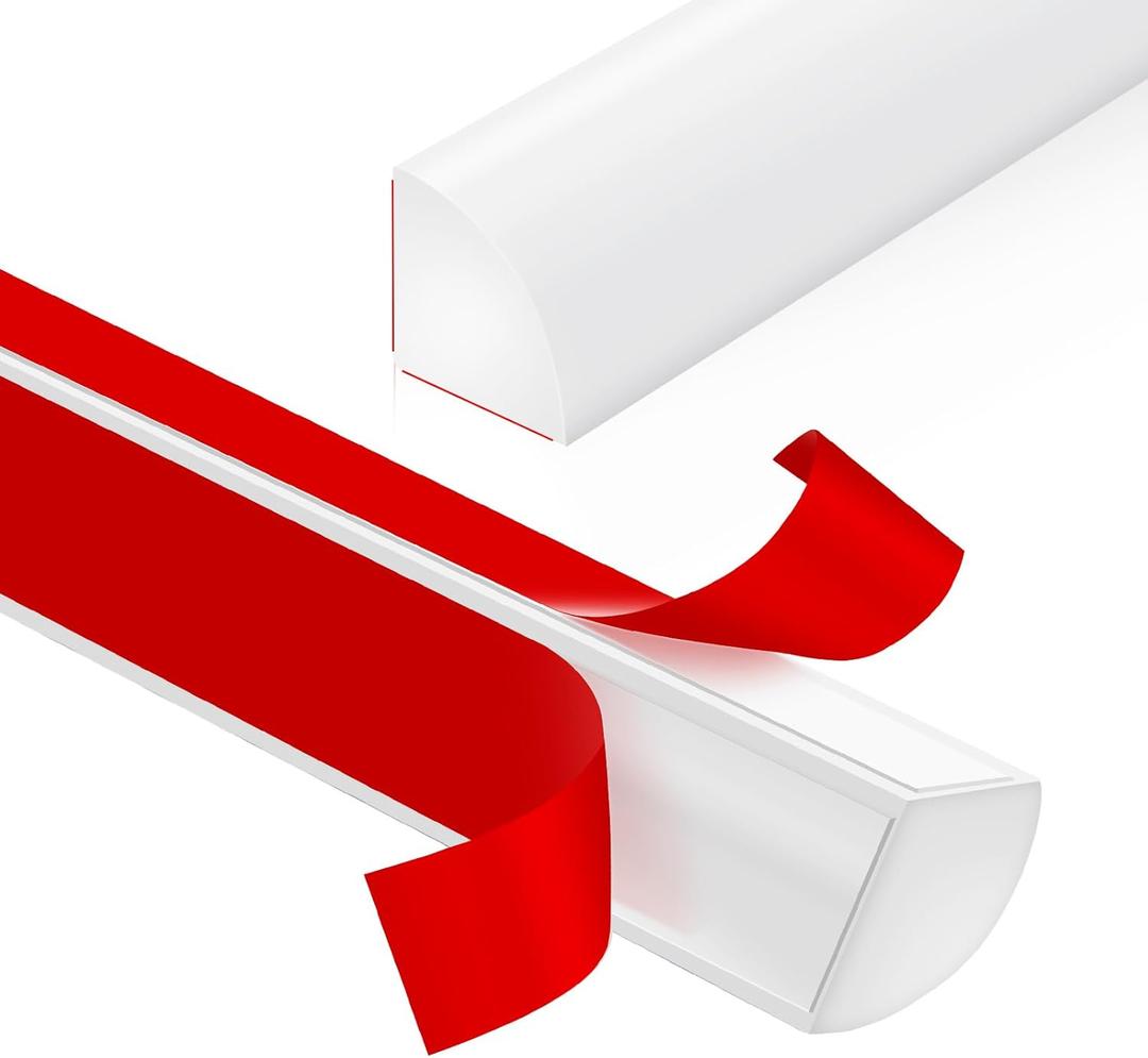 Flexible Quarter Round Molding Peel and Stick Rubber Trim Molding Double-Sided Self Adhesive Wall Corner Trim for Floor, Bathrooms, Countertops (1/2 W x 1/2 H x 20 Ft, White)
