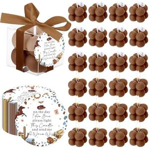MTLEE 24 Sets Cowboy Baby Shower Favors Small Bubble Candle Baby Shower Favors for Guests Tea Candles Bulk with Stylish Ribbons Cards Gifts Party Decorations(Brown,Cowboy)