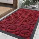Smiry Welcome Door Mat Outside Entrance, Heavy Duty Trap Dirt and Moisture Easy Clean Low Profile Patio Porch Indoor Outdoor Front Doormat for Entry, 35x23 Inch, Burgundy