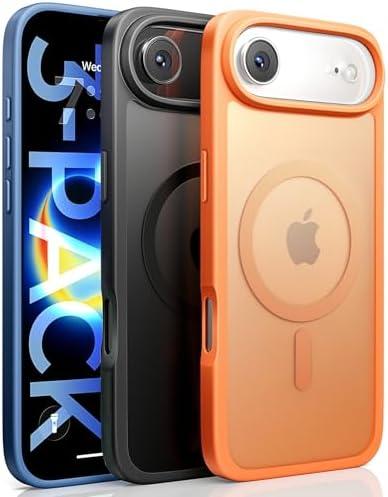 LISEN 3-Pack Magnetic Shockproof for iPhone Air Case Slim [Fit for MagSafe][Military Grade Drop Protection] Translucent Matte Phone Case for i Phone 17 Air, Cosmic Orange, Space Black, Deep Blue