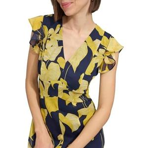 Tommy Hilfiger Women's Flutter Sleeve High Low Tiered Skirt Dress 6