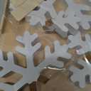 5 Pcs Winter Wooden Snowflake Decor Christmas Snowflake Signs 3D Decoration Tabletop Wood Snowflakes Centerpiece White Block Table Decor Standing Sign for Xmas Fireplace Mantel Home (white)