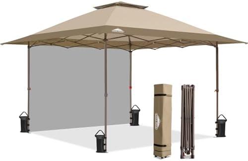 EAGLE PEAK 13x13 Pop up Canopy Tent w/One Wall, Instant Canopy Easy Set up Folding Shelter w/One Privacy Curtain, 169 Square Feet Sun Shade, Beige