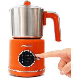 Stainless Steel Milk Frother for Coffee, 3-in-1 Electric Milk Warmer & Foam Maker, 12oz Hot Cold Frothing, Thick Foam for Macchiatos, Cappuccinos (Orange)
