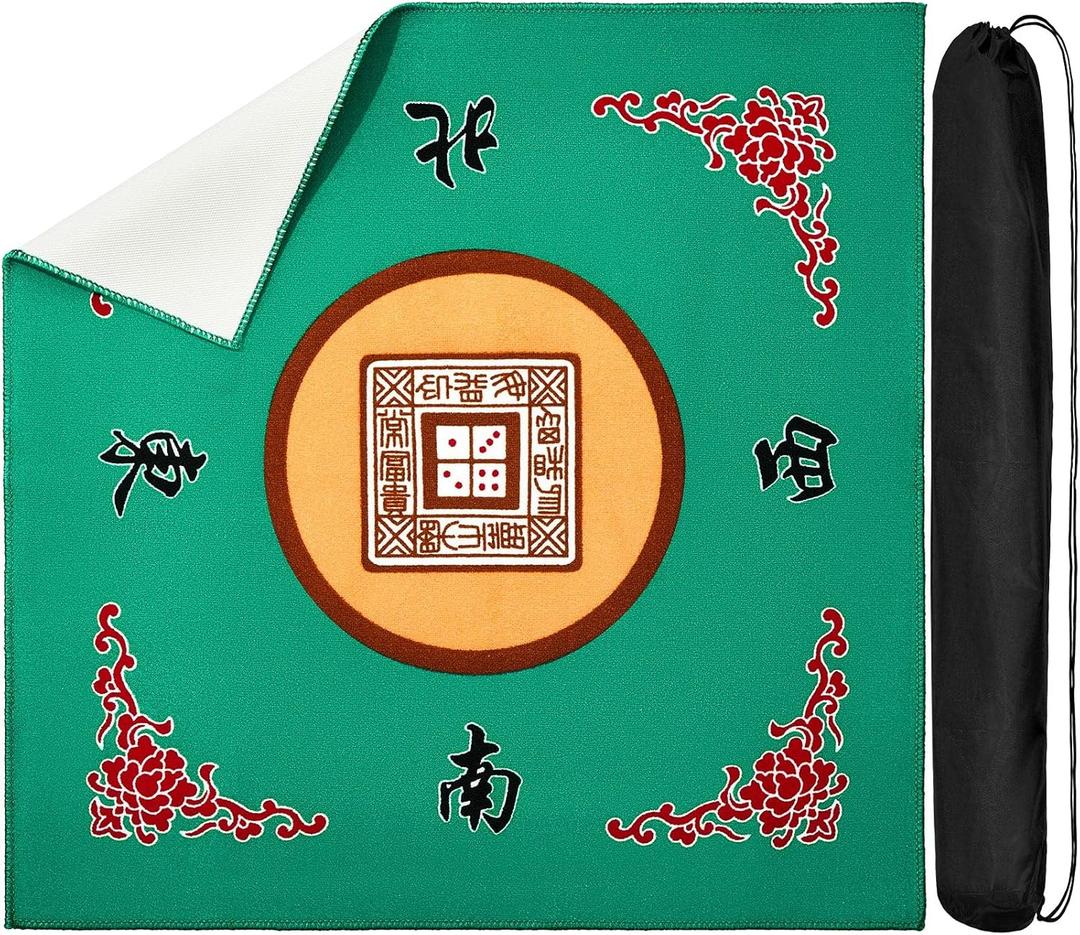 Juexica Mahjong Mat with Bag, Anti Slip Noise Reduction Table Cover Board Game Mat Mahjong Table Accessories Tablecloth Paigow Poker Cards(Green)