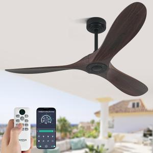 52" Ceiling Fan without Lights – Walnut Finish Outdoor Ceiling Fan with ABS Blades, 3-Blade, Remote & App Control, 6-Speed Adjustable Reversible DC Motor for Patio & Porch