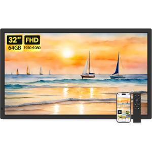 Uhale 32 Inch Extra Large Digital Picture Frame with 64GB, Remote Control, 1920 x 1080 FHD IPS WiFi Electronic Photo Frames, Support SD and USB, Share Moments Securely and Instantly, No Touch Screen