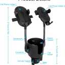 JINKEY Dual Cup Holder Phone Mount for Car2-in-1 Adjustable Gooseneck Cradle with 360 Rotation Heavy Duty Universal Automobile Stand for Most 4"-6.7" i-Phone Mobile-Phone Holder