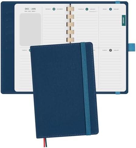 BEZEND Pocket Planner 2026 Weekly and Monthly (4.25" x 6.75") Equal Ruled Space Even Weekends (Jan-Dec 26) Work Home School Women, Card Slots & Refillable PU Leather Softcover - Prussian Blue 2 Pack