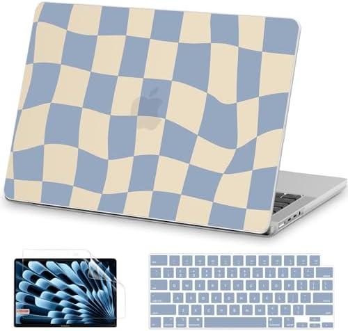 AKIT Compatible with MacBook Pro 16 inch Case 2025 2024-2021 M4 M3 M2 M1 Pro Max A3403 A3186 A2991 A2780 A2485, Unique Pattern Hard Shell Laptop Case+Screen Protector+Keyboard Cover, Blue Checkerboard