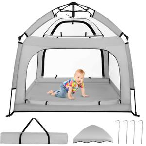 Bend River Portable Baby Playpen with Canopy, Infant Play Yard, Beach Tent, Mosquito Net for Indoor and Outdoor (Grey)