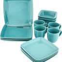 American Atelier Square Dinnerware Sets | Turquoise Green Kitchen Plates, Bowls, and Mugs | 16 Piece Stoneware Madelyn Collection | Dishwasher & Microwave Safe | Service for 4