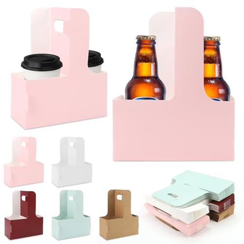 2 Cup Drink Carrier with Handle（8-20oz）60 Pcs Disposable Cardboard Coffee Cup Holder,2 or 4 Cup Portable Multicolor Foldable Tray,Include Pink,White,Wine Red,Green Cafe and Restaurant Service Delivery