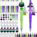 Jutom 12 Pcs Halloween Beadable Pens with Focal Silicone Beads Witch Cauldron Purple Green Bead Crafting DIY Making Pens Kit for Office School Christmas Holiday Gift Bulk