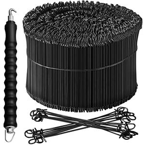 Cunno 1001 Pcs Double Loop Rebar Wire Bar Ties 6 Inch 16 Gauge Rebar Wire with Automatic Twister Tying Tool for Securing(Black)