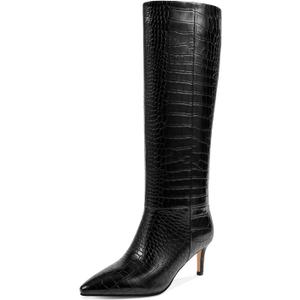 wetkiss Knee High Boots for Women - Pointed Toe Kitten Heel & Crocodile, Side Full Zipper for Easy Wear, All-Day Comfort Boots for Work, Party and Daily Chic Style, Size: 6