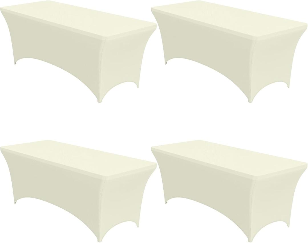 Niuara 4-Pack Ivory Spandex Tablecloths  72"x30"x30" Stretch Fitted Table Covers for 6ft Rectangle Folding Tables, Wrinkle-Resistant Tablecloth for Wedding, Banquet & Outdoor Events