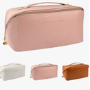 Large Capacity Makeup Bag,Large Capacity Makeup Bag Travel Cosmetic Bags for Women, Double Layered Cosmetic Bag with Handle and Dividers, Waterproof Portable Leather Makeup Bags (Pink) (Color : Pink)