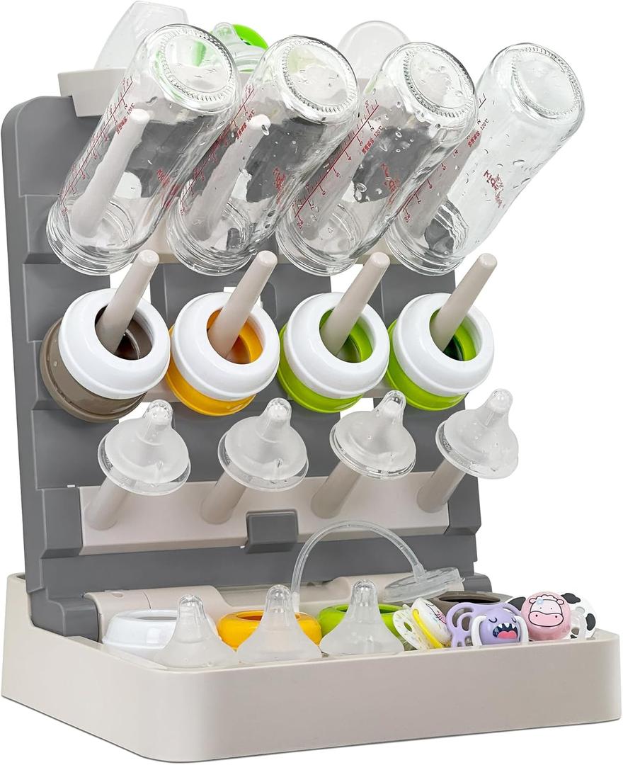 Baby Bottle Drying Rack for 6 Bottles, Vertical Cup Drying Holder, Space Saving Countertop Standing Bottle Dryer Rack for Baby Accessories & Pump Parts