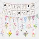 Floral Baby Shower Gender Reveal Decorations,Baby in Bloom Banner,with Wildflower Hanging Swirls,for Neutral Baby Boy Girl Shower Party Decor Supplies