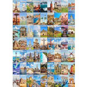 Travel Puzzle Jigsaw Puzzles for Adults 1000 Pieces, 63 World Wonders Travel City Jigsaw Puzzle Colorful Wall Art Decor, 5 inches by 10 inches