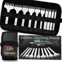 QMNNMA 10Pcs Leather Stitching Punch, Hole Punch Set Diamond Stitching Chisel Set, Multiple Sizes White Steel 1/2/4/6 Prong Leather Chisel with Storage Bag for DIY Craft