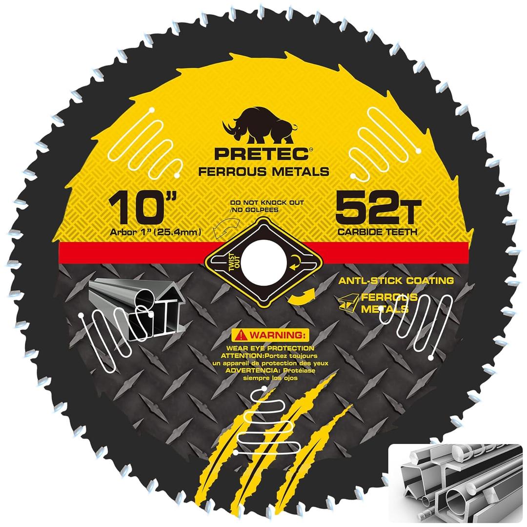 10 Inch Table Saw Blades, 52 Tooth Stainless Steel and Metal Cutting Circular Saw Blade with 1" Arbor, Teflon Anti-Stick, No Heat & No Burrs, Carbide-Tipped TCT Blade for Cold Metal Cutting