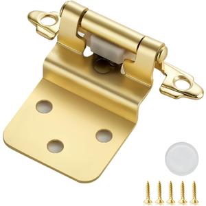 10 Pack (5 Pairs) 3/8 Inch Insert Kitchen Cabinet Hinges, Satin Brass Self Closing Hinges for Kitchen Cabinet Doors, Semi-Concealed Cupboard Hardware, Face Mount Hardware, Gold