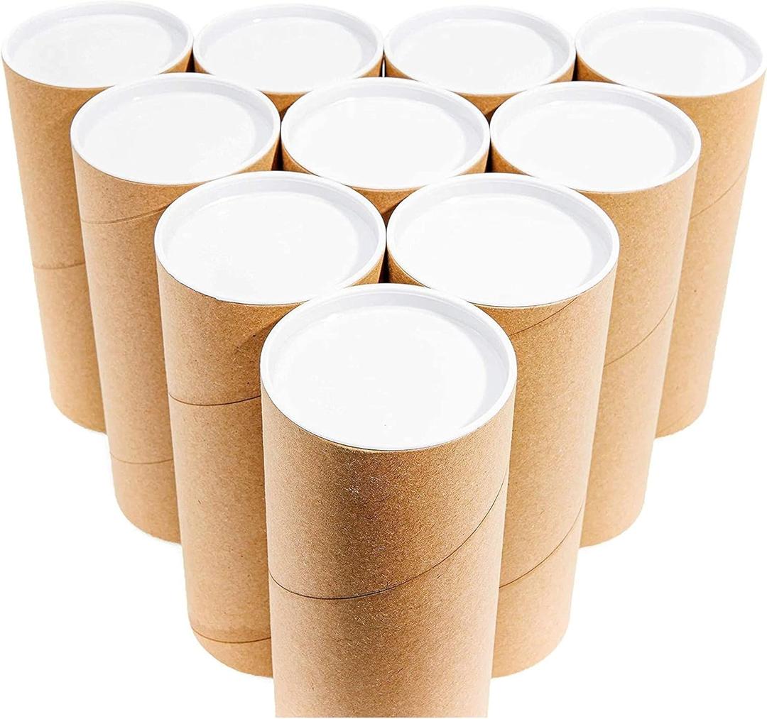 Juvale 10-Pack Mailing Tubes & Caps - 3 x 7 in Brown Mailer - Durable 3-Ply Spiral Round Cardboard Cylinder for Crafts & Secure Packaging